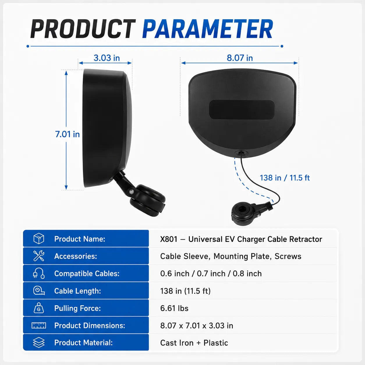 EV Cable Retractor – Wall Mount